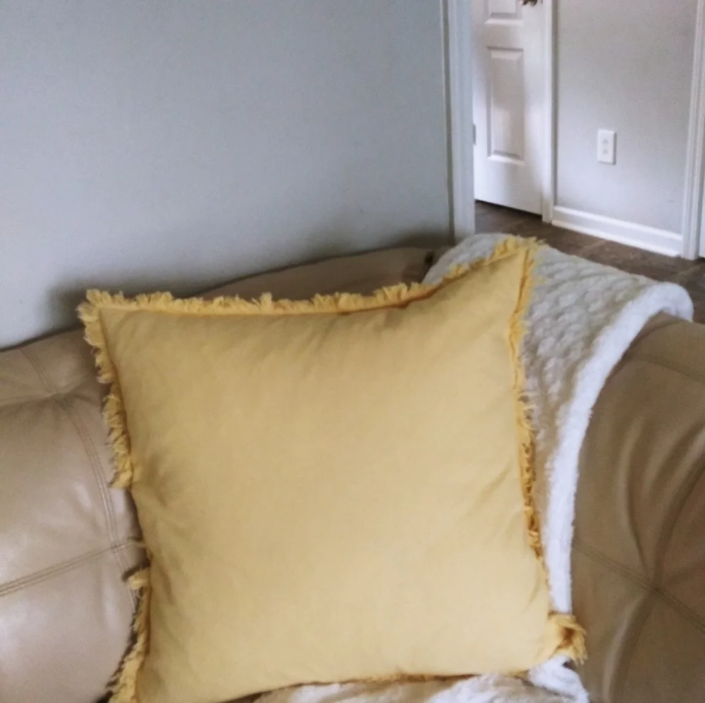 EnVogue waffle pillow‎ yellow fringed accent pillow